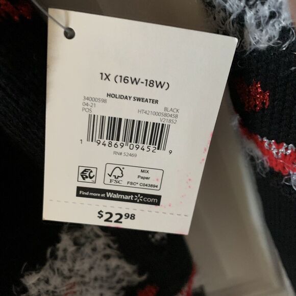 Holiday Time Ugly Christmas Sweater Glitter Black Plus Size 1X (16W-18W) NEW - Picture 4 of 5